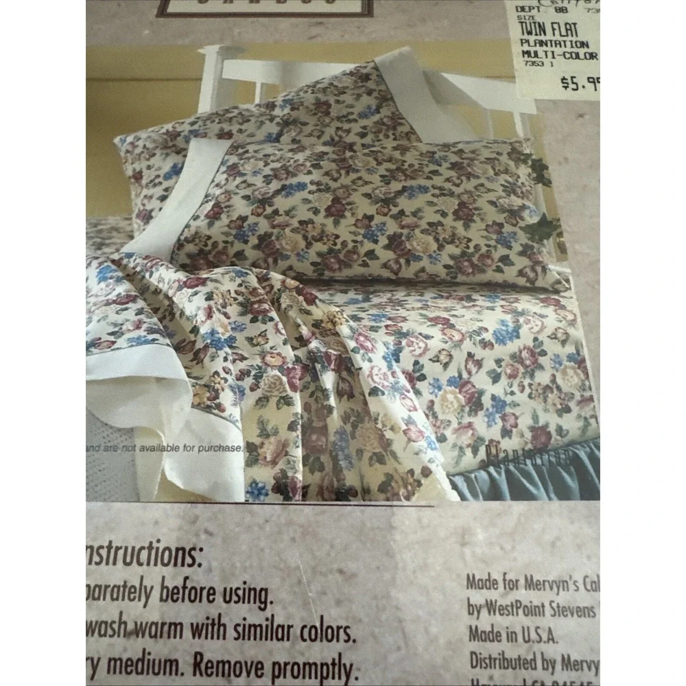 Vintage Caress Twin Flat Sheet Ashlee  Percale NEW USA 39 X 76 in